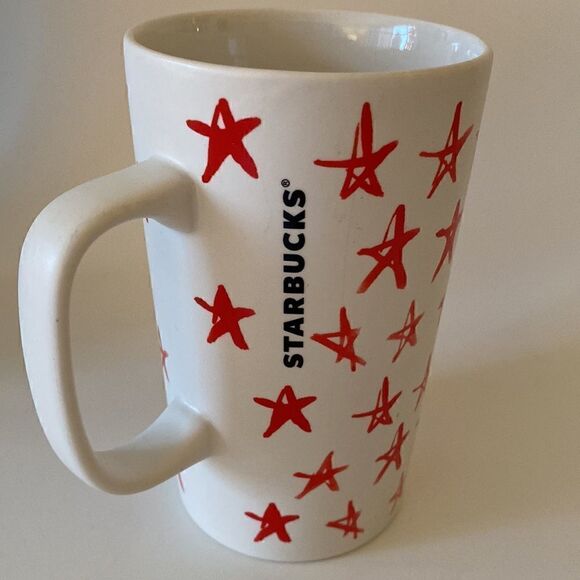 Starbucks White Red Stars 2014 Coffee Cup Mug Mermaid Logo 16oz - Picture 5 of 10